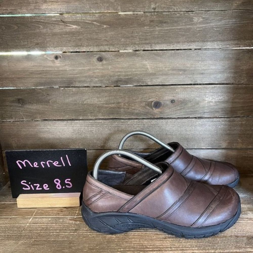 Womens Merrell Encore Eclipse 2 Brown Leather Comfort Clogs Mules Shoes Size 8.5